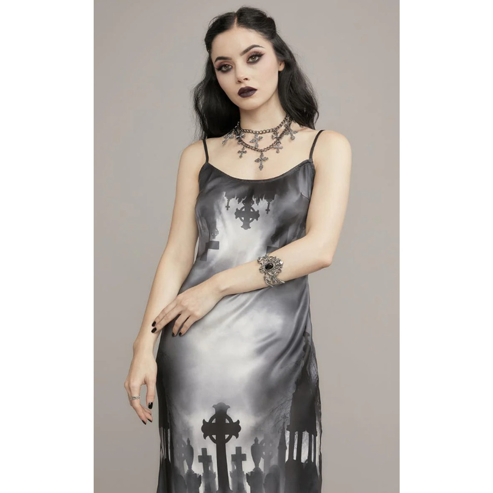 Dolls Kill Widow The Devil Decides Graveyard Midi Cami Dress XS Whimsigoth Punk - Picture 4 of 16